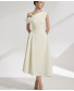 Elan Two-tone Off-shoulder Midi Dress - M / Cream