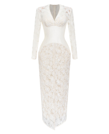 Gaia Pencil Dress with Corset - Cream with BELT