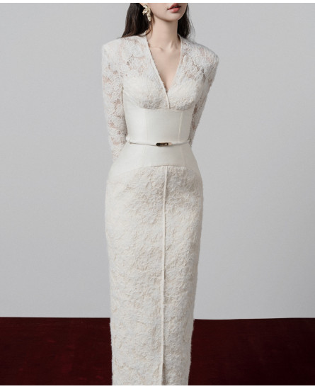 Gaia Pencil Dress with Corset - Cream with BELT