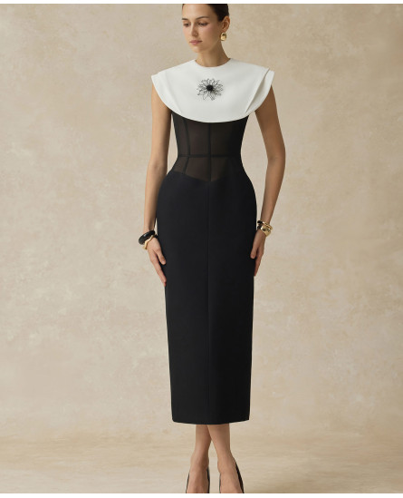 Lani Midi Dress With White Cape