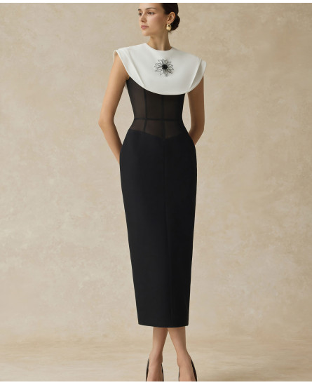 Lani Midi Dress With White Cape
