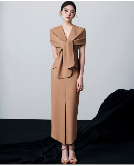 Odessa Draped-Scarf Midi Dress