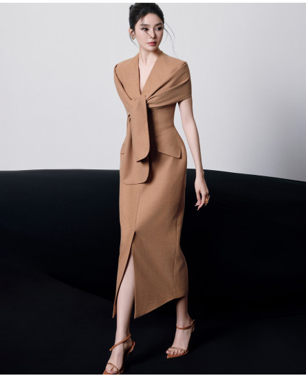 Odessa Draped-Scarf Midi Dress