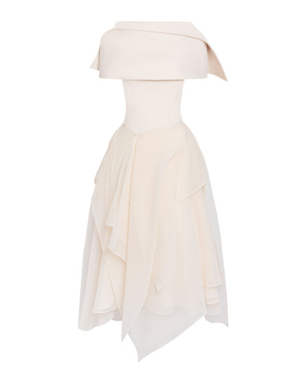 Seraphelle Layered A-line Midi Dress - Cream with BELT