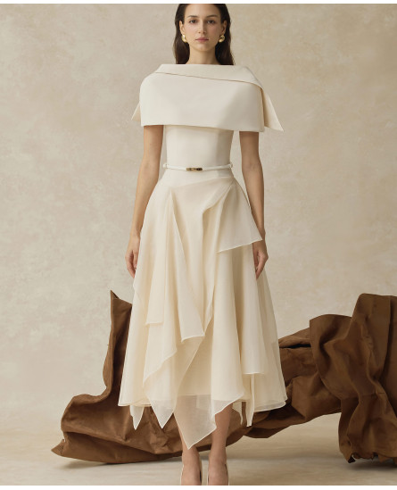 Seraphelle Layered A-line Midi Dress - Cream with BELT