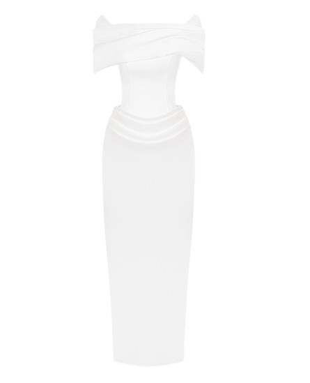 Solara Draped Midi Dress - White