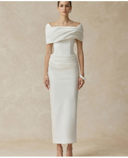 Solara Draped Midi Dress - White
