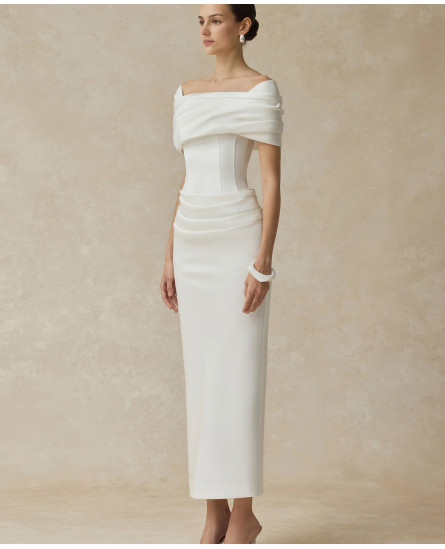Solara Draped Midi Dress - White