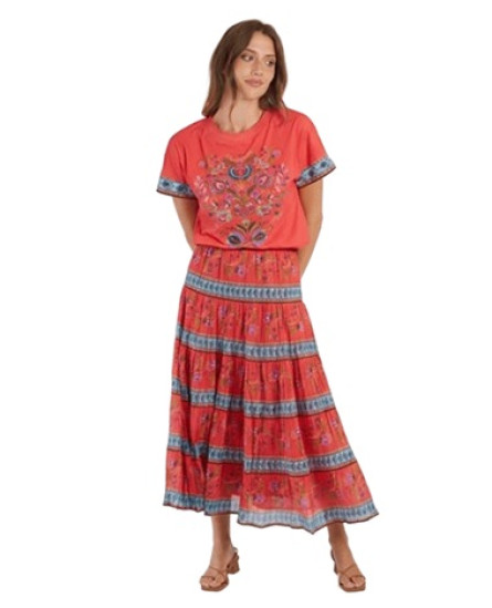 Domino Skirt + Cassie T-Shirt : Coral