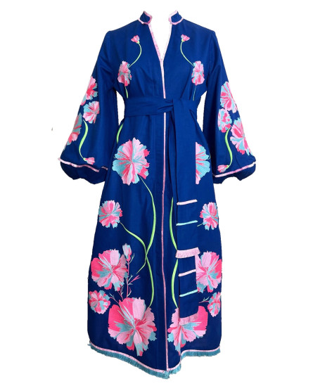 Navy with Multicolored Flower Embroidered Kaftan