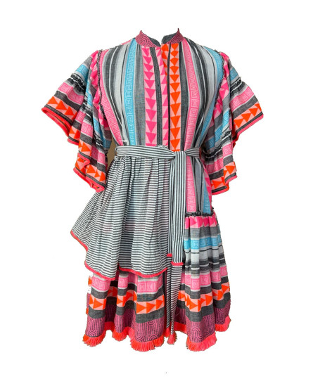 Aztec Mini Dress - Pink Grey