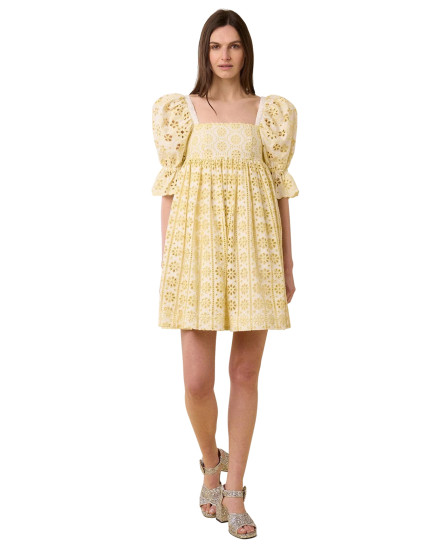 Short Lace Embroidered Dress - yellow