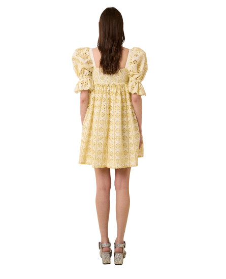 Short Lace Embroidered Dress - yellow