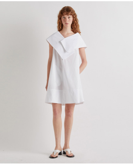 Mini Dress with Crossed Shawl Collar - White