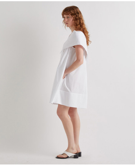 Mini Dress with Crossed Shawl Collar - White