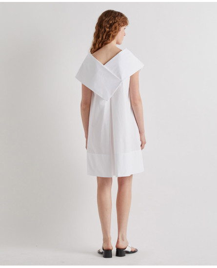 Mini Dress with Crossed Shawl Collar - White