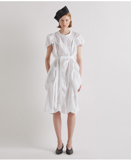 Chemisier Dress with Button Pattern - White
