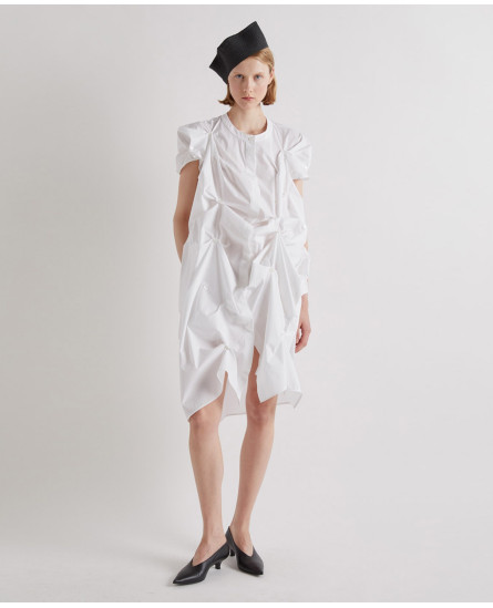Chemisier Dress with Button Pattern - White