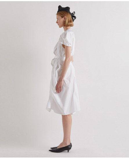 Chemisier Dress with Button Pattern - White