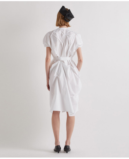 Chemisier Dress with Button Pattern - White