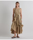 Long Dress with Ruffles and Matching Belt - Taupe