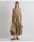 Long Dress with Ruffles and Matching Belt - Taupe