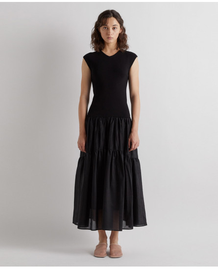 Long Dress with Knitted Bodice  - Nero