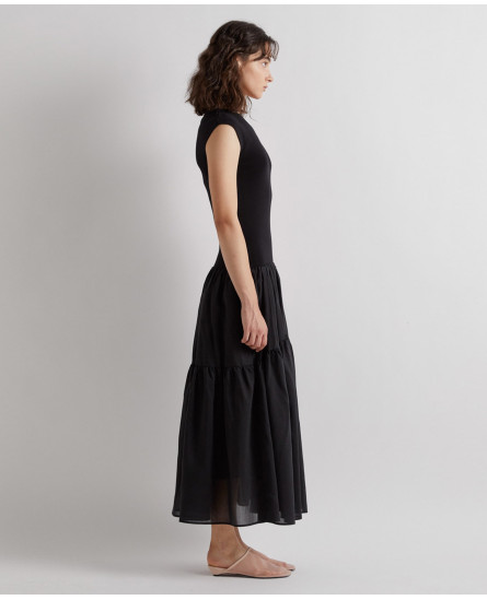 Long Dress with Knitted Bodice  - Nero