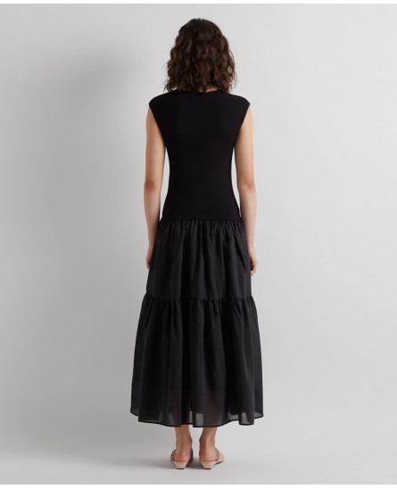 Long Dress with Knitted Bodice  - Nero