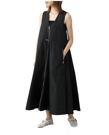 Sleeveless Black Dress with Front Zipper