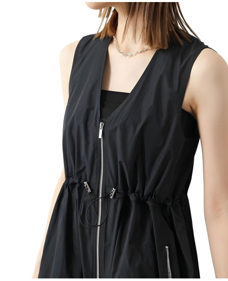 Sleeveless Black Dress with Front Zipper