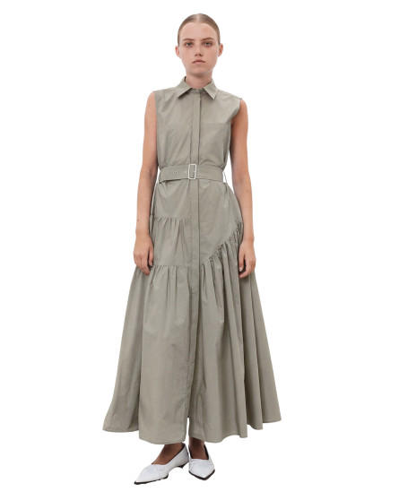 Belt Fit Waist Pleated Dress