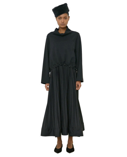 Pleated Skirt and Blouse - Black