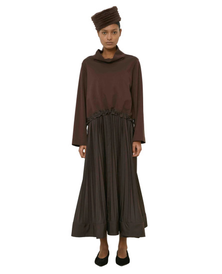 Pleated Skirt and Blouse - Chocolate Brown