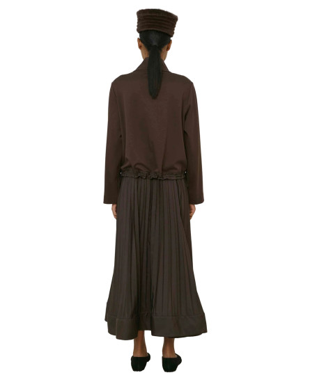 Pleated Skirt and Blouse - Chocolate Brown