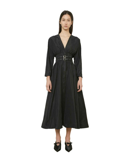 Black V-Neck Belted Dress