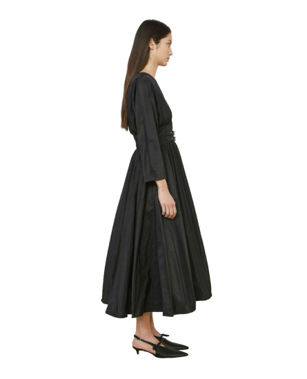 Black V-Neck Belted Dress