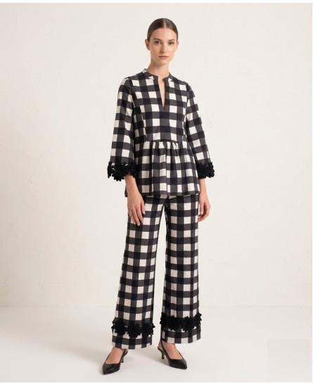 Black Check Blouse + Trousers 