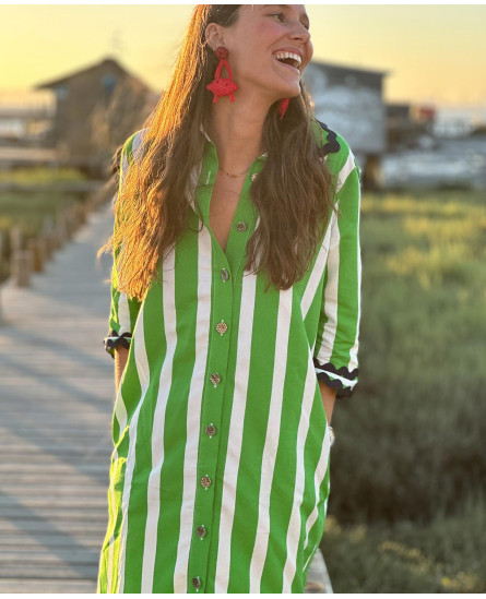 Green Striped Shirt Dress