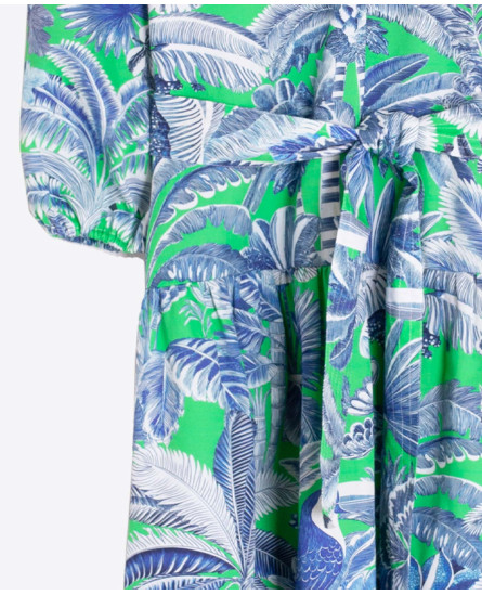 Green & Blue Tropical Print Dress