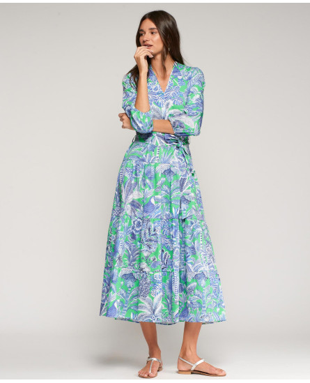 Green & Blue Tropical Print Dress