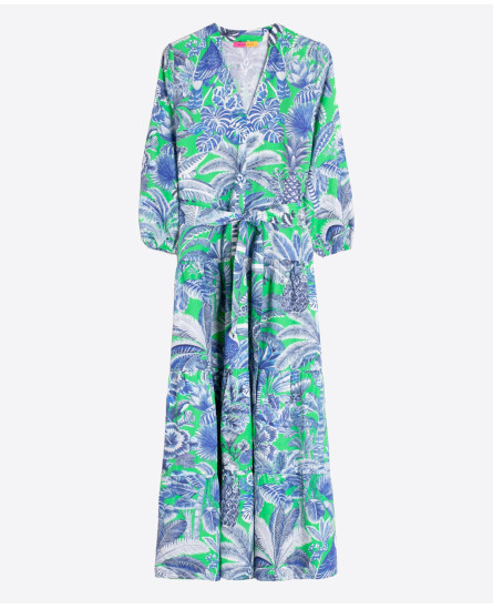 Green & Blue Tropical Print Dress