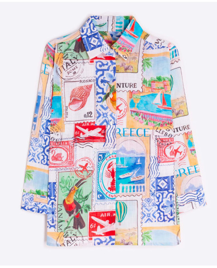 Travel Stamp Printed Shirt + Skirt