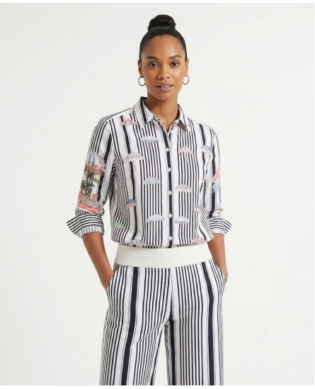 Black Striped Shirt + Striped Palazzo Pant