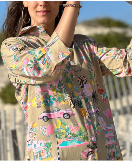 California Printed Shirt Dress
