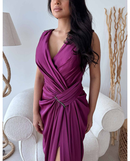 Slit Evening Magenta Dress