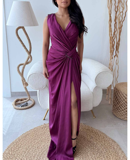 Slit Evening Magenta Dress