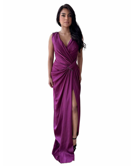 Slit Evening Magenta Dress