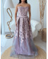 Off Shoulder Tube Fit V-Cut Brocade Gown - Lilac