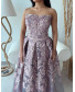 Off Shoulder Tube Fit V-Cut Brocade Gown - Lilac